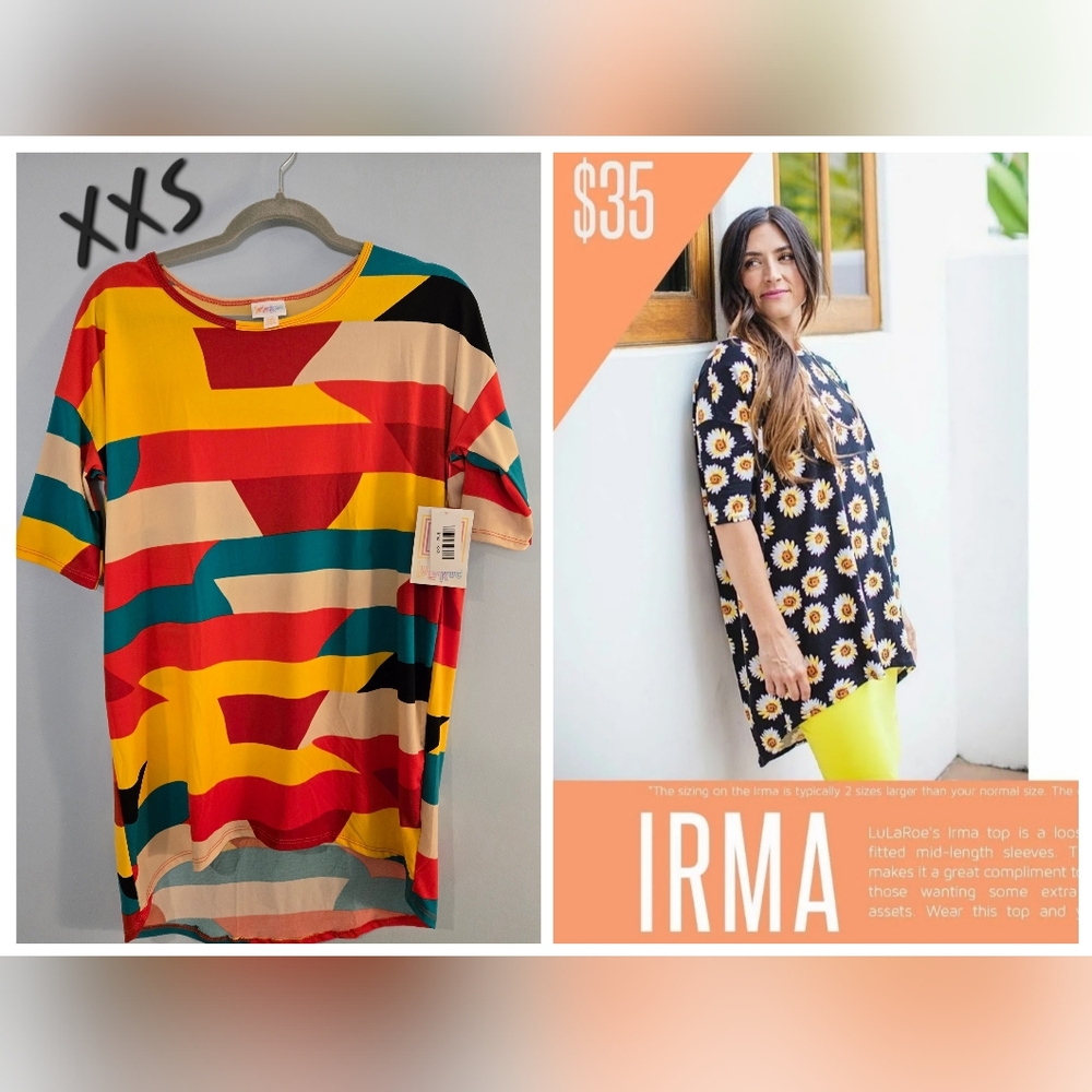 Lularoe Irma Tunic Size XXS New With Tags Green/Red/Yellow/Tan